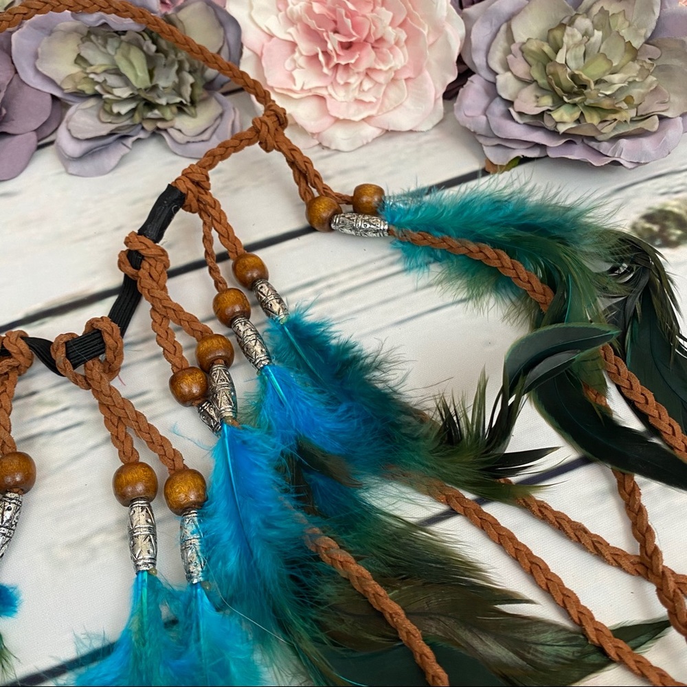 Bohemian Long Blue Feather Headdress Headband - Picture 9 of 14